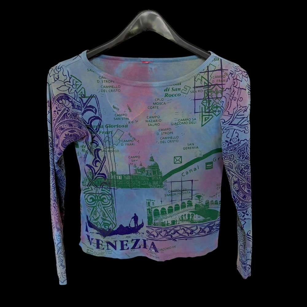 Y2K Venezia Map Tie Dye Indie Sleeze Long Sleeve Top Blue Purple Fairy Italy